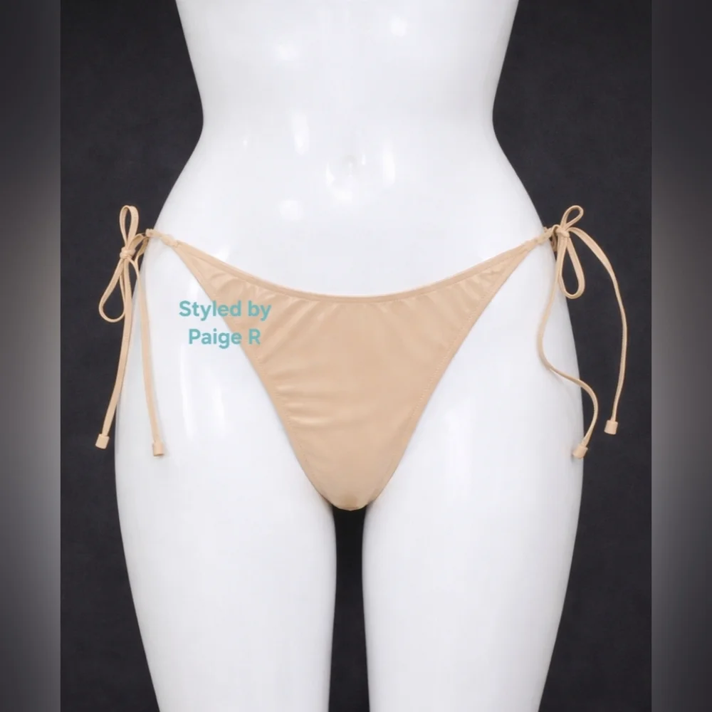 💕NWT SKIMS Textured Story Dippy tie String Bikini Bottoms Patent Nude OCHRE 2X